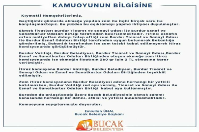 BUCAK BELEDİYESİ'NDEN EKMEK AÇIKLAMASI