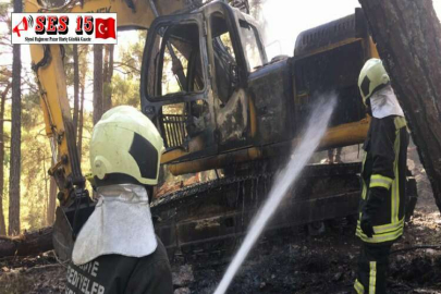 İŞ MAKİNESİ BİRANDA ALEV ALDI