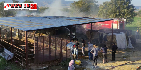 BURDUR'DA KAYNAK MAKİNESİNDEN ÇIKAN YANGINDA 80 TON SAMAN BALYASINI YANDI