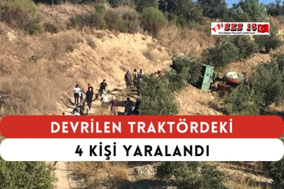 Devrilen Traktördeki 4 Kişi Yaralandı