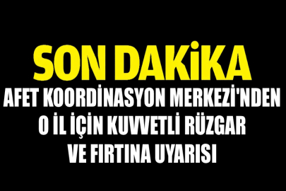 Afet Koordinasyon Merkezi'nden O İl İçin Kuvvetli Rüzgar ve Fırtına Uyarısı