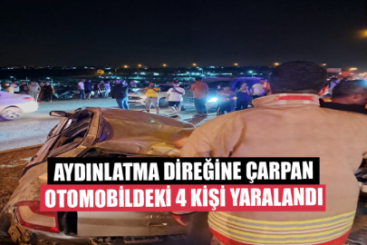 Aydınlatma Direğine Çarpan Otomobildeki 4 Kişi Yaralandı