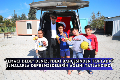 "Elmacı Dede" Denizli'deki Bahçesinden Topladığı Elmalarla Depremzedelerin Ağzını Tatlandırdı
