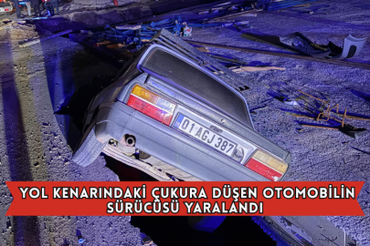 Yol Kenarındaki Çukura Düşen Otomobilin Sürücüsü Yaralandı