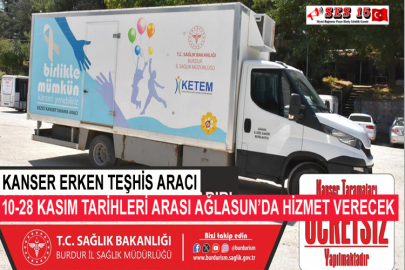 Kanser Erken Teşhis Aracı 10-28 Kasım Tarihleri Arası Ağlasun’da Hizmet Verecek