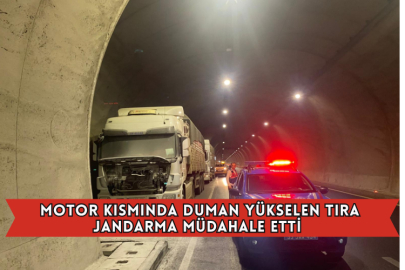  Motor Kısmında Duman Yükselen Tıra Jandarma Müdahale Etti