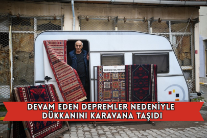 Sındırgı'da Yaşayan Halı Tamircisi Devam Eden Depremler Nedeniyle Dükkanını Karavana Taşıdı