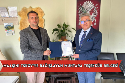 Maaşını Tskgv'ye Bağışlayan Muhtara Teşekkür Belgesi