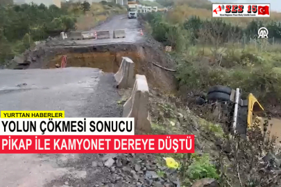 Yolun Çökmesi Sonucu Pikap İle Kamyonet Dereye Düştü
