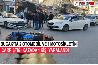 Bucak’ta 2 Otomobil Ve 1 Motosikletin Çarpıştığı Kazada 1 Kişi Yaralandı