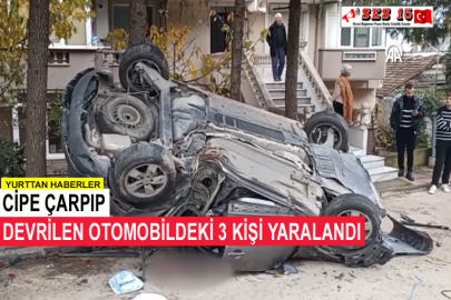 Cipe Çarpıp Devrilen Otomobildeki 3 Kişi Yaralandı