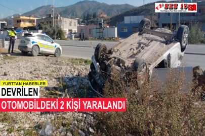 Devrilen Otomobildeki 2 Kişi Yaralandı