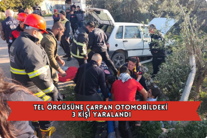 Tel Örgüsüne Çarpan Otomobildeki 3 Kişi Yaralandı