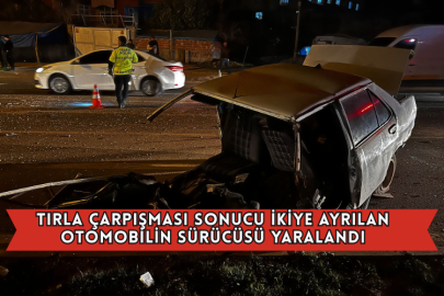 Tırla Çarpışması Sonucu İkiye Ayrılan Otomobilin Sürücüsü Yaralandı