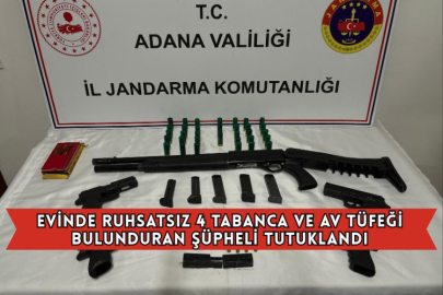 Evinde Ruhsatsız 4 Tabanca ve Av Tüfeği Bulunduran Şüpheli Tutuklandı