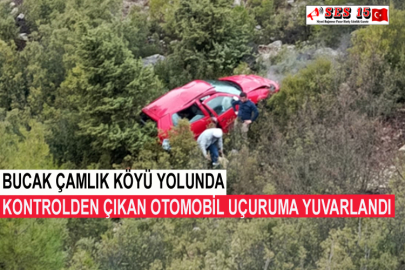 Bucak Çamlık Köyü Yolunda Kontrolden Çıkan Otomobil Uçuruma Yuvarlandı