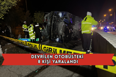 Devrilen Otobüsteki 8 Kişi Yaralandı