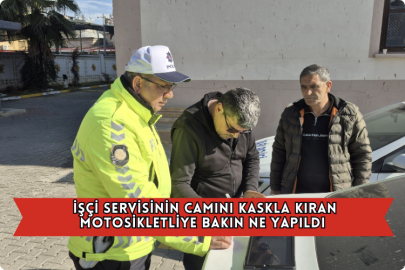  İşçi Servisinin Camını Kaskla Kıran Motosikletliye Bakın Ne Yapıldı