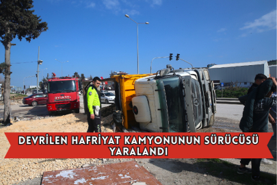 Devrilen Hafriyat Kamyonunun Sürücüsü Yaralandı