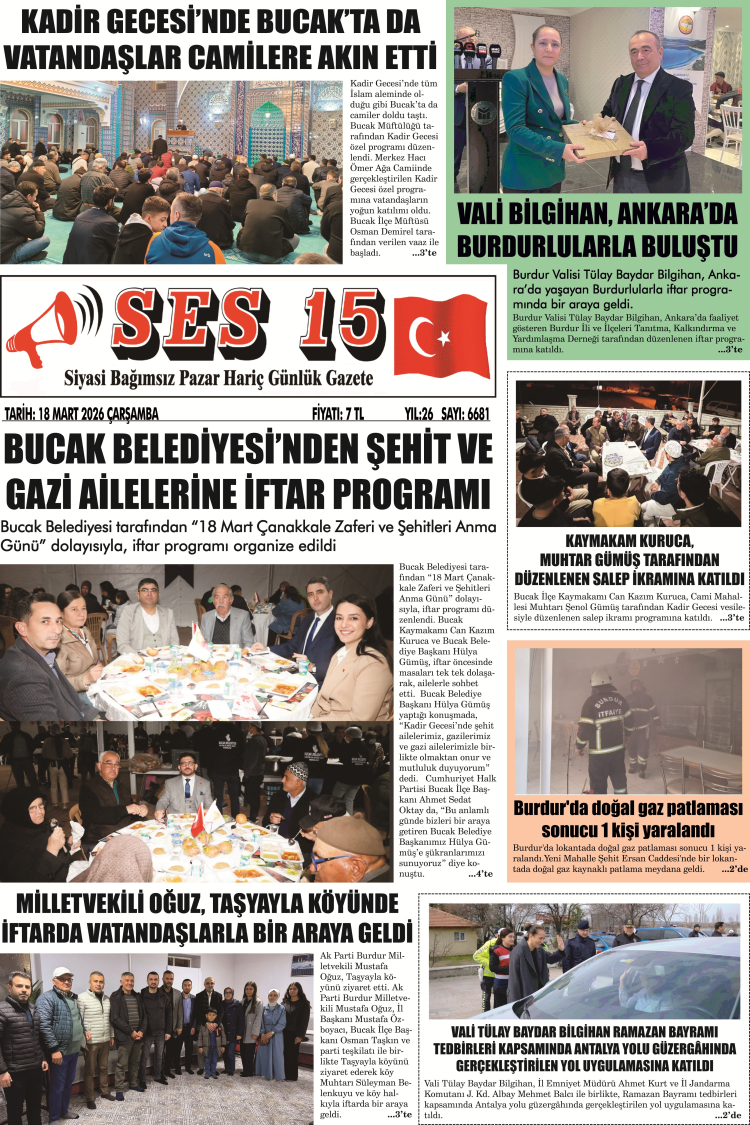 Ses 15 Gazetesi 18 Mart 2026