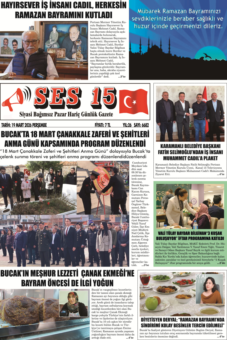 Ses 15 Gazetesi 19 Mart 2026