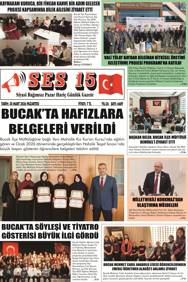 Ses 15 Gazetesi 30 Mart 2026