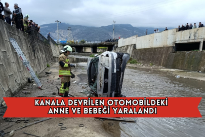Kanala Devrilen Otomobildeki Anne ve Bebeği Yaralandı