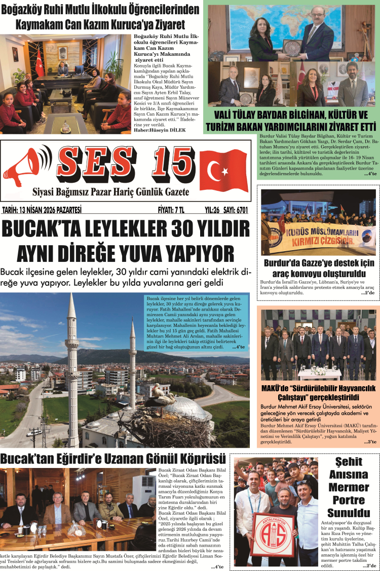 Ses 15 Gazetesi 13 Nisan 2026