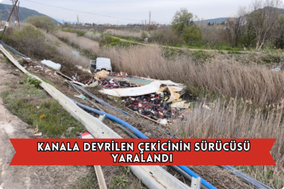 Kanala Devrilen Çekicinin Sürücüsü Yaralandı