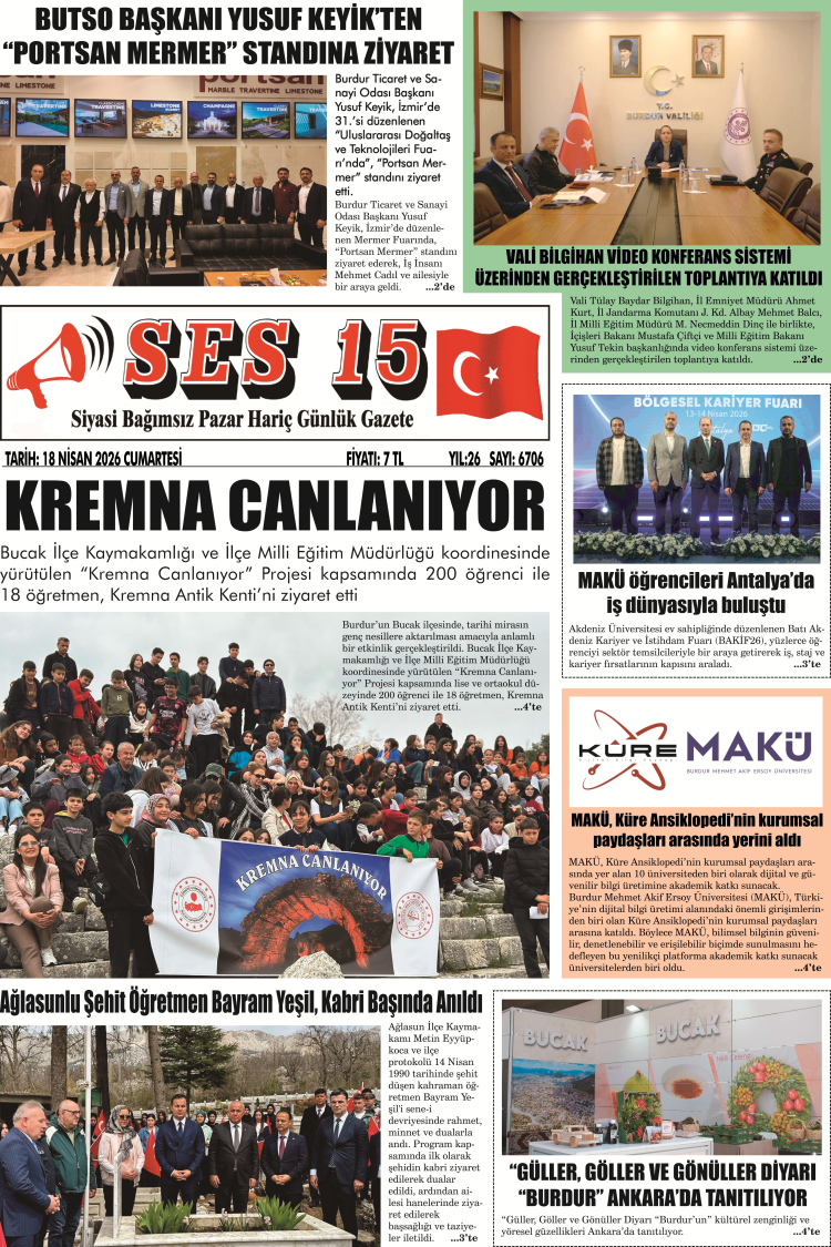 Ses 15 Gazetesi 18 Nisan 2026