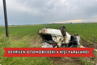 Devrilen Otomobildeki 4 Kişi Yaralandı