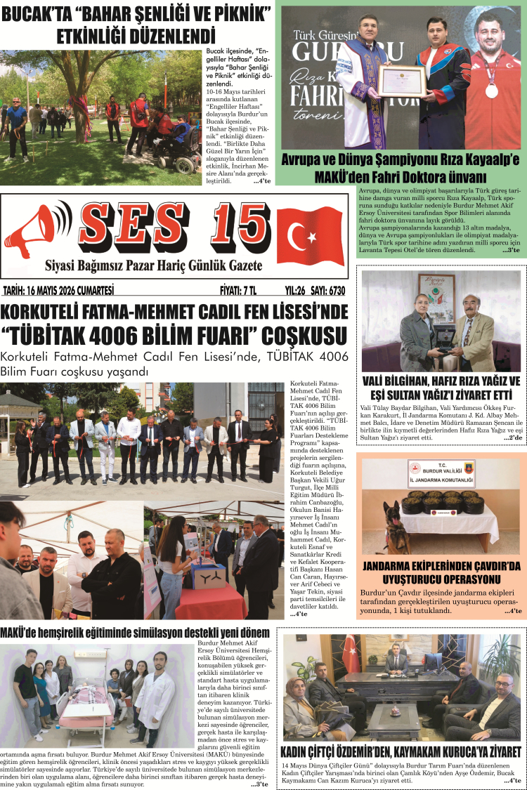 Ses 15 Gazetesi 16 Mayıs 2026