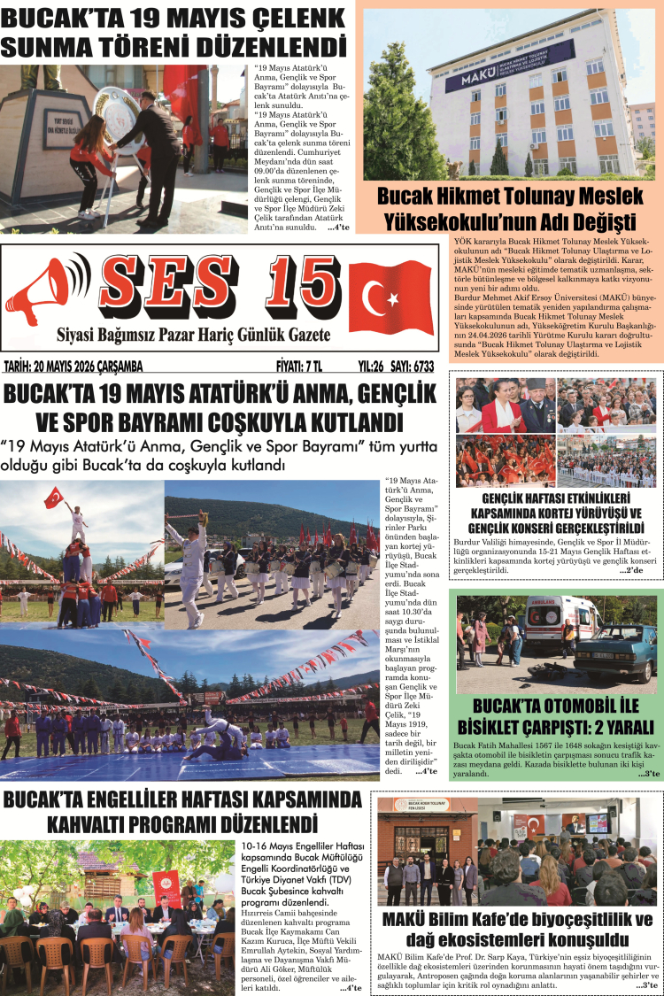 Ses 15 Gazetesi 20 Mayıs 2026