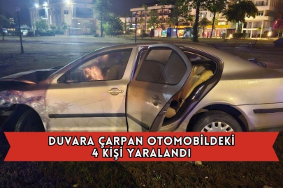 Duvara Çarpan Otomobildeki 4 Kişi Yaralandı
