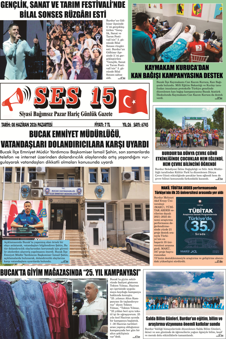 Ses 15 Gazetesi 08 Haziran 2026