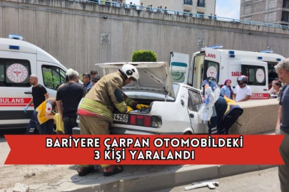 Bariyere Çarpan Otomobildeki 3 Kişi Yaralandı