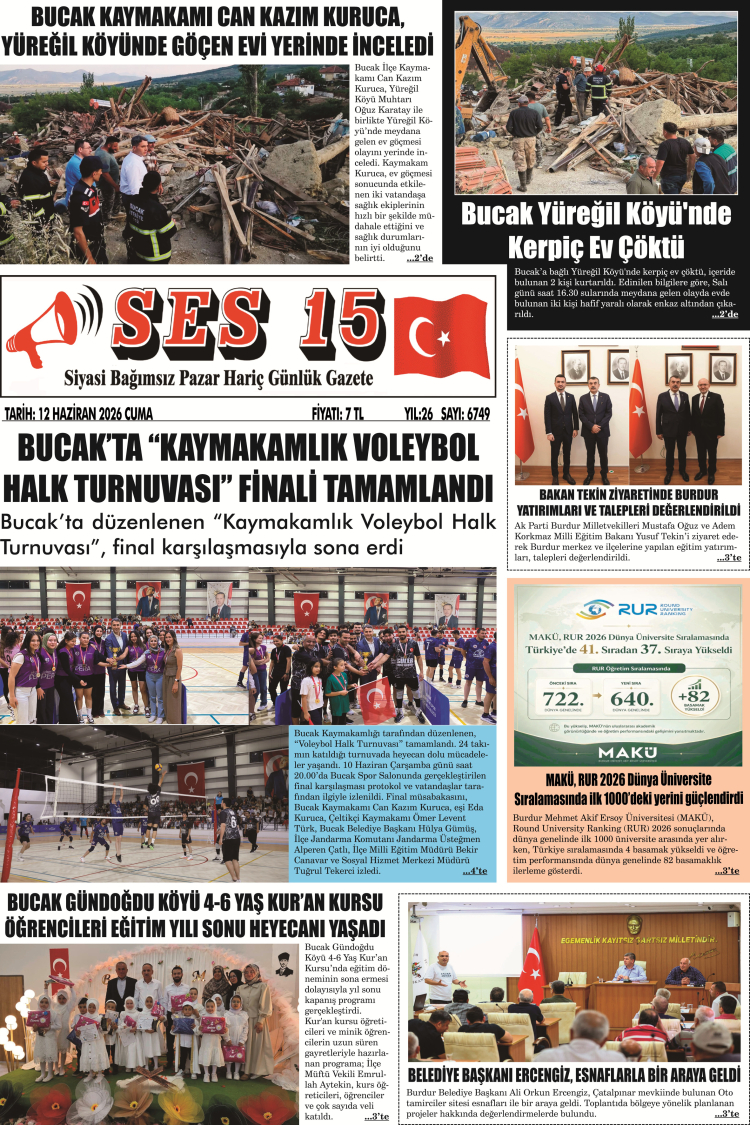 Ses 15 Gazetesi 12 Haziran 2026