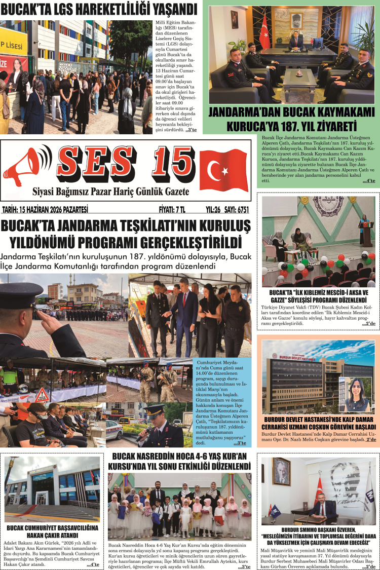 Ses 15 Gazetesi 15 Haziran 2026