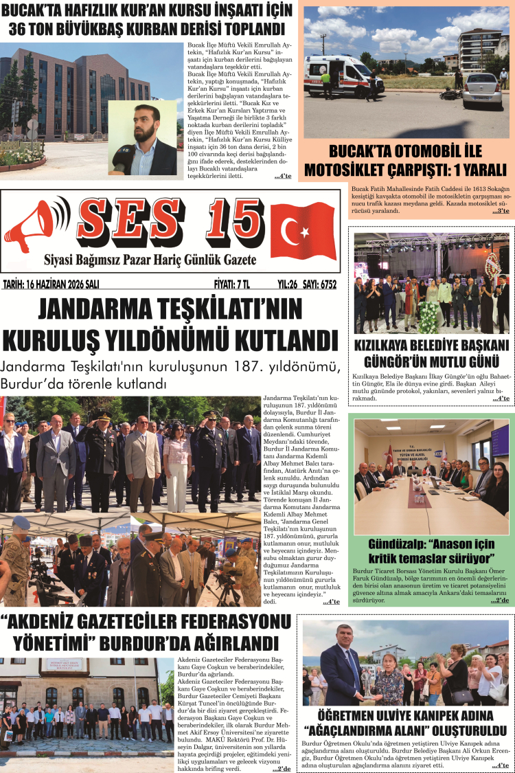 Ses 15 Gazetesi 16 Haziran 2026