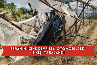Seranın İçine Devrilen Otomobildeki 3 Kişi Yaralandı