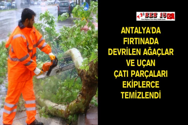Antalya'da Fırtınada Devrilen Ağaçlar Ve Uçan Çatı Parçaları Ekiplerce Temizlendi